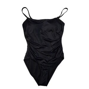 Kohl's Solid Cami One Piece Swimsuit Black‎ Tummy Control Ruched Size 8 NEW